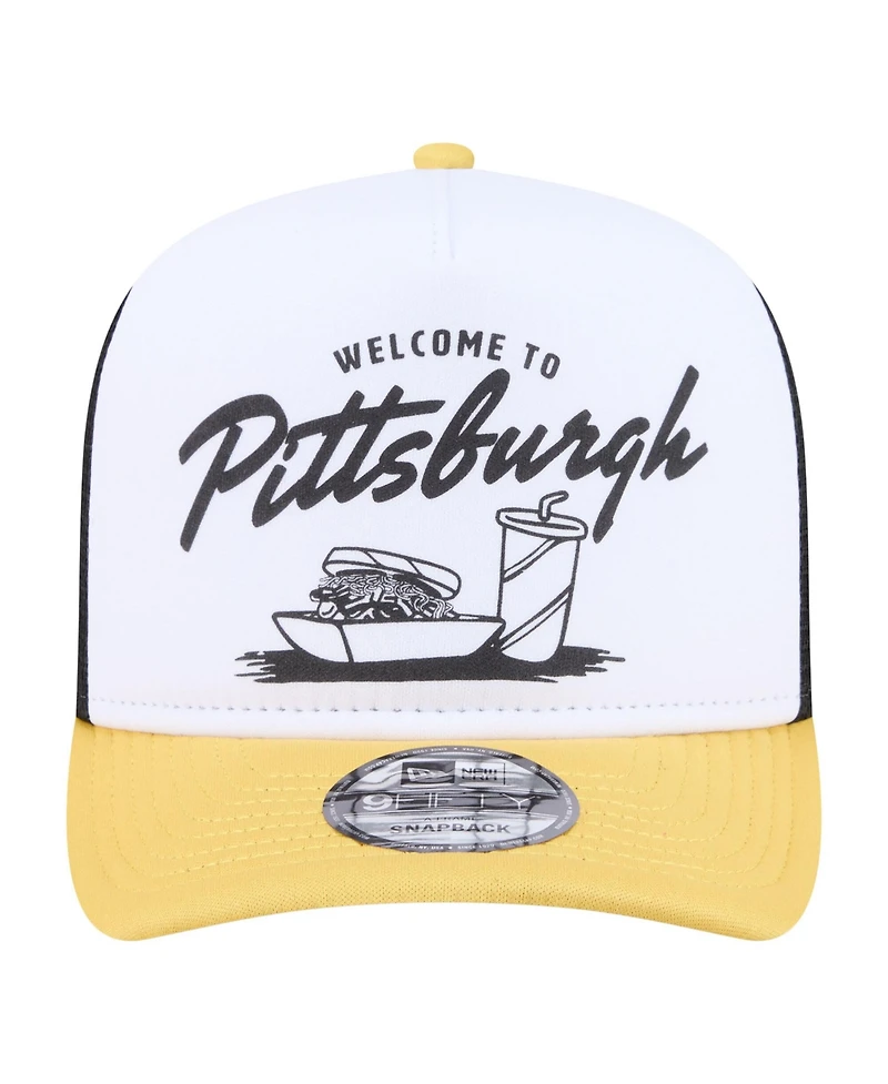 New Era Men's White, Gold Pittsburgh Pirates Foodie A-Frame 9FIFTY Trucker Snapback Hat