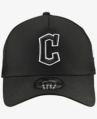 New Era Men's Black Cleveland Guardians Side Script 9FORTY A-Frame Trucker Adjustable Hat