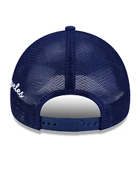 New Era Men's Royal Los Angeles Dodgers Side Script 9FORTY A-Frame Trucker Adjustable Hat