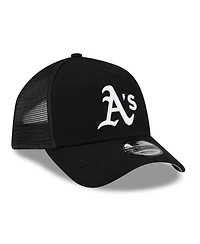 New Era Men's Black Athletics Side Script 9FORTY A-Frame Trucker Adjustable Hat
