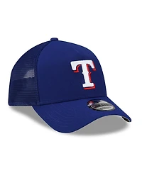 New Era Men's Royal Texas Rangers Side Script 9FORTY A-Frame Trucker Adjustable Hat