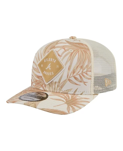 New Era Men's Tan Atlanta Braves Tonal Palm Coolera 9SEVENTY Adjustable Trucker Hat