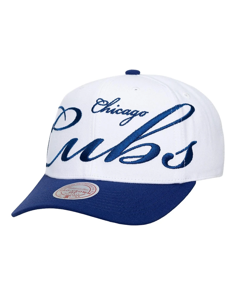 Mitchell & Ness Men's and Women's White, Royal Chicago Cubs Xl Script Pro Crown Adjustable Hat