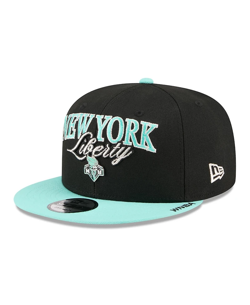 New Era Men's and Women's Black, Mint New York Liberty Wnba Tip-Off 2026 Metal Badge A-Frame 9FIFTY Snapback Hat