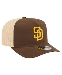 New Era Men's Brown, Natural San Diego Padres Grained 9FIFTY A-Frame Trucker Adjustable Hat