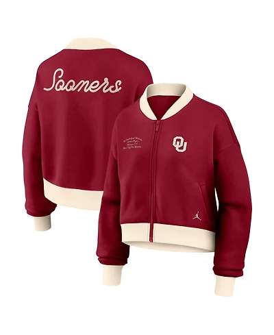 Nike Women's Crimson Oklahoma Sooners Oversized Academic Cropped Full-Zip Bomber Jacket