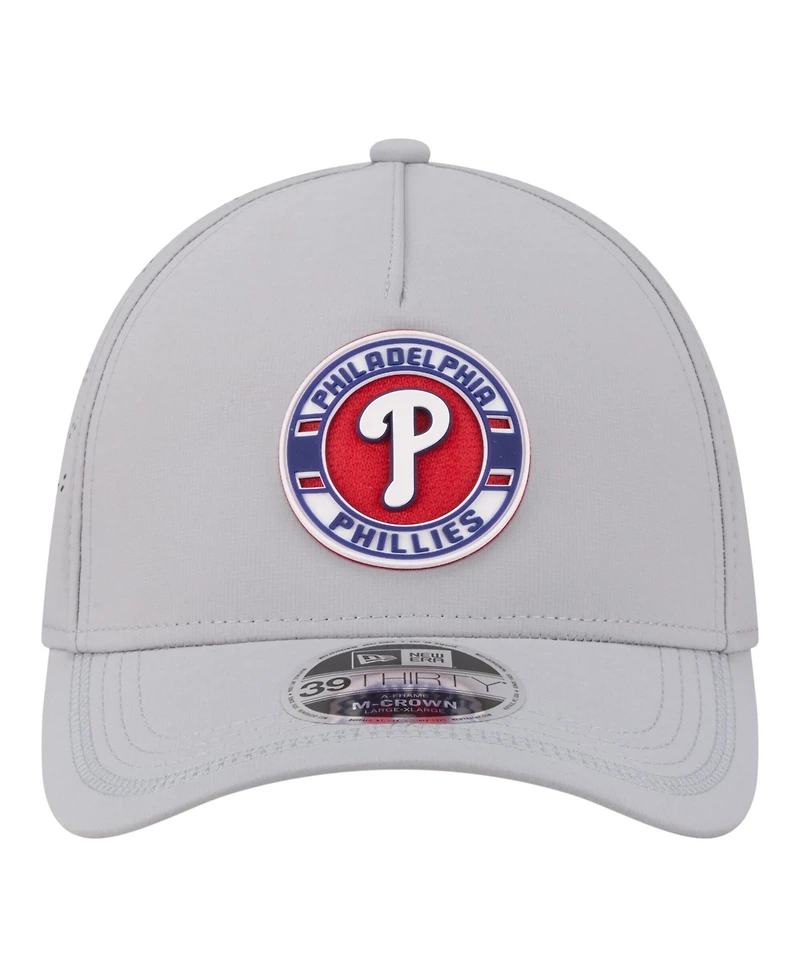 New Era Men's Gray Philadelphia Phillies Patch 39THIRTY A-Frame M-Crown Perforated Flex Hat