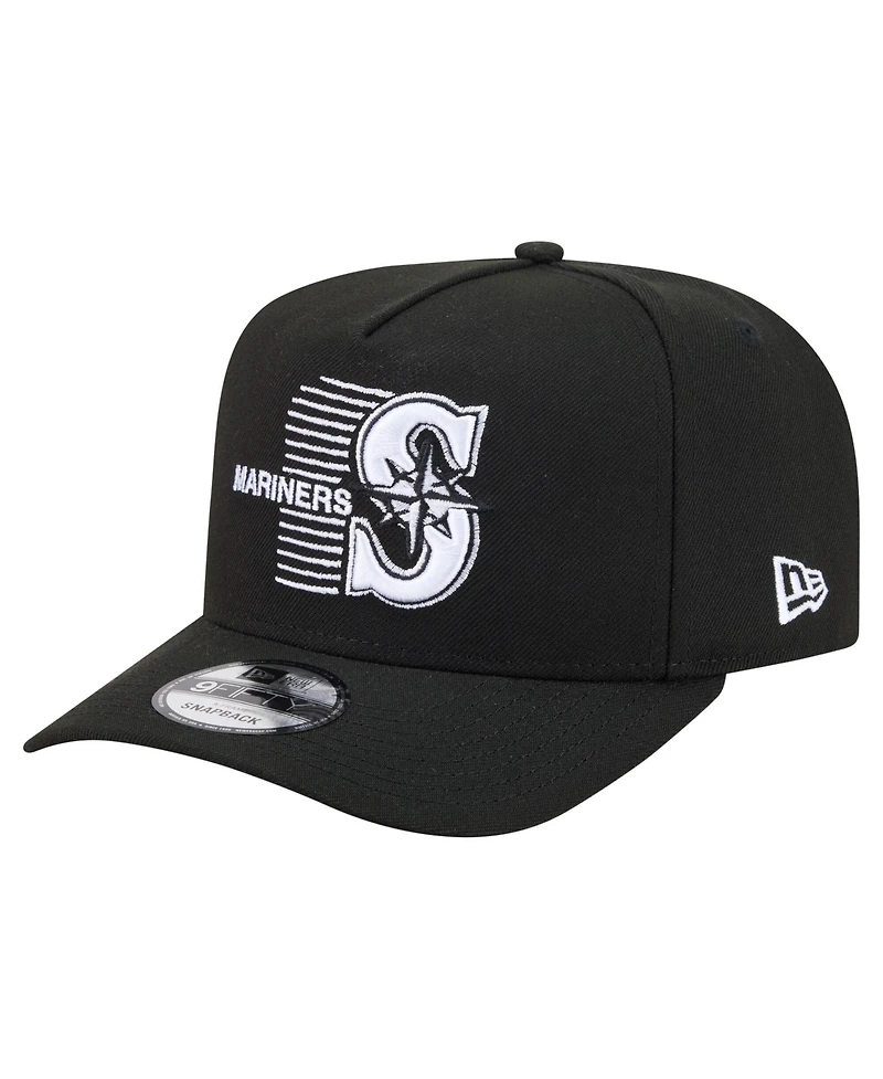 New Era Men's Black Seattle Mariners Motion A-Frame 9FIFTY Snapback Hat