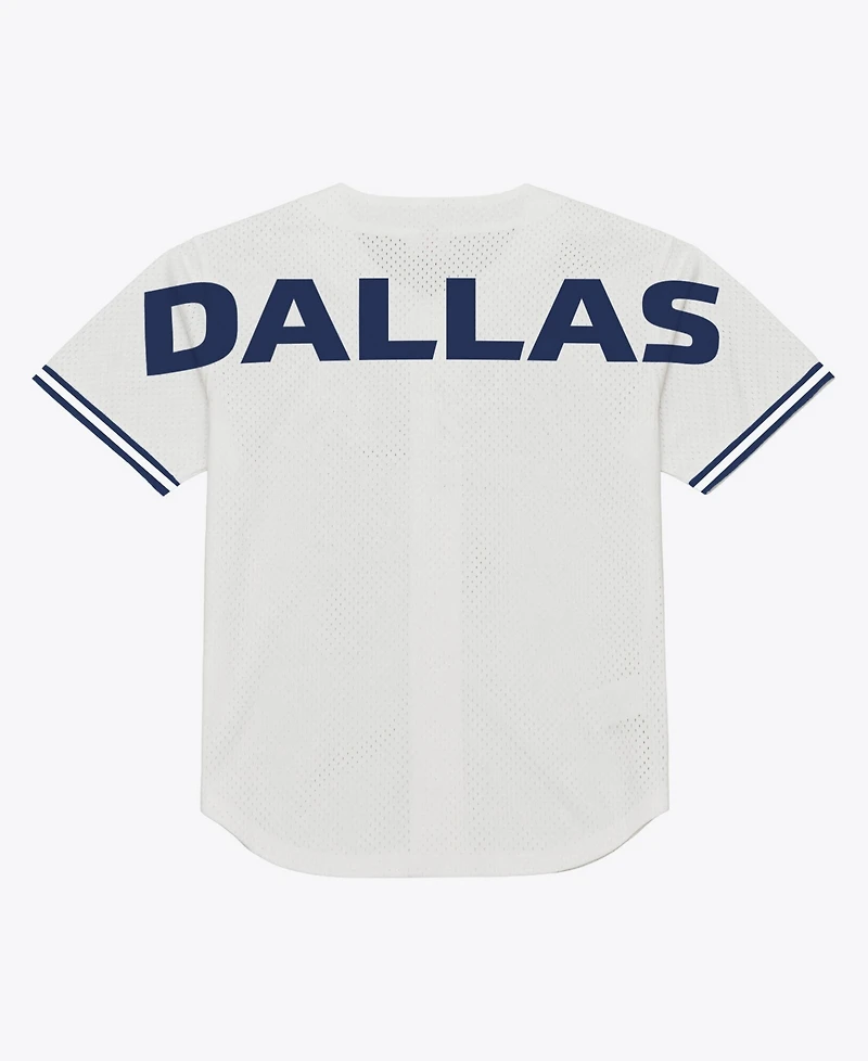 Mitchell & Ness Men's White Dallas Cowboys Monochrome Mesh Full-Button Fashion T-Shirt