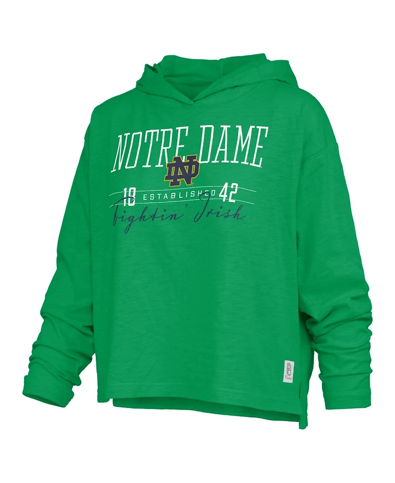 Pressbox Women's Green Notre Dame Fighting Irish Castillo Slub Waist Length Long Sleeve Hooded T-Shirt