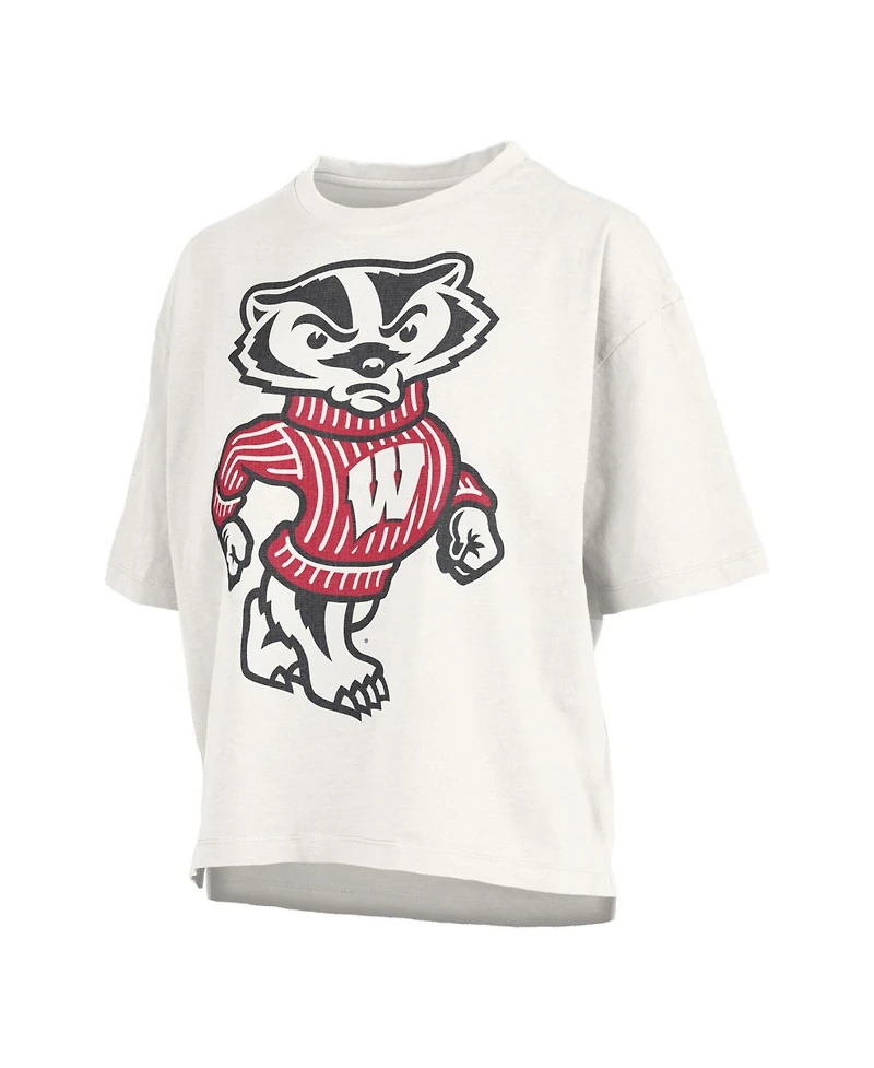 Pressbox Women's White Wisconsin Badgers Big Canvas Puff Castillo Motley Slub T-Shirt