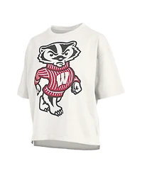 Pressbox Women's White Wisconsin Badgers Big Canvas Puff Castillo Motley Slub T-Shirt