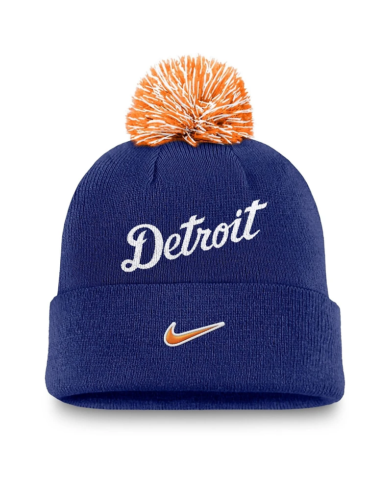 Nike Men's Royal Detroit Tigers Peak Cuffed Knit with Pom Hat