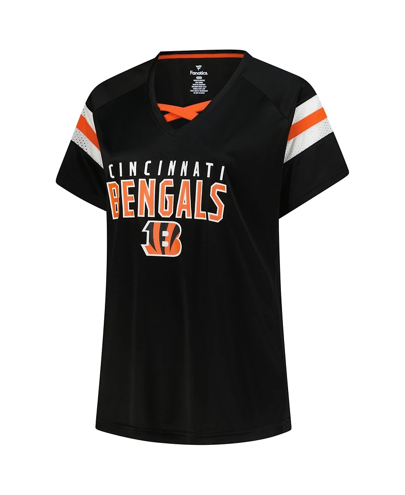 Fanatics Women's Joe Burrow Black Cincinnati Bengals Plus Name Number Raglan Lace V-Neck T-Shirt