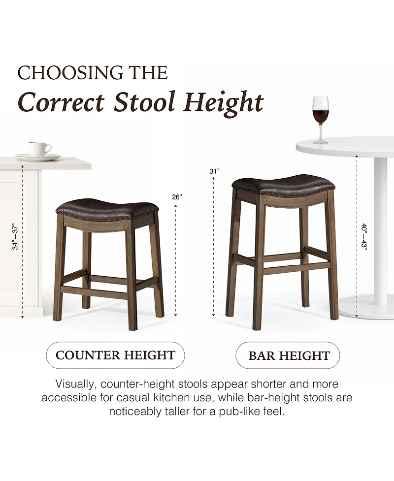 Maven Lane Adrien Saddle Counter Stool Reclaimed Oak Finish w/ Ash Grey Fabric Upholstery