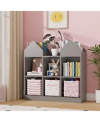 gaomon toy storage organizer with book racks and open cubbies, castle design kids bookshelf, toddler chest for playroom, nursery, daycare use
