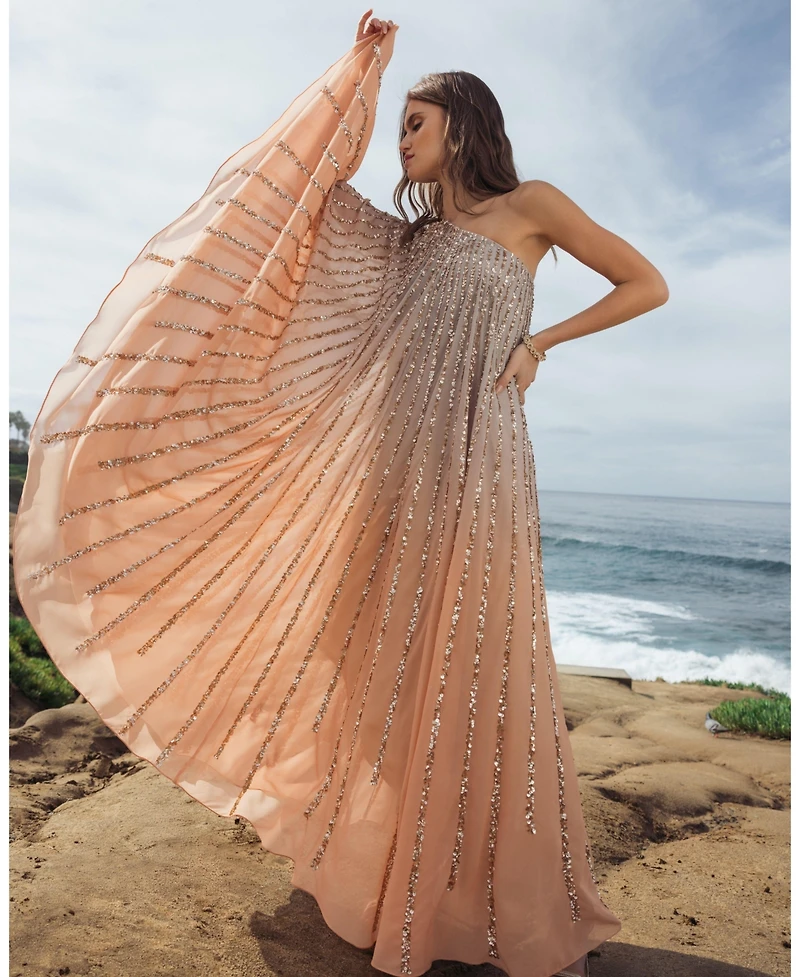 Mac Duggal Women's One Shoulder Ombre Sequin Kaftan Dress