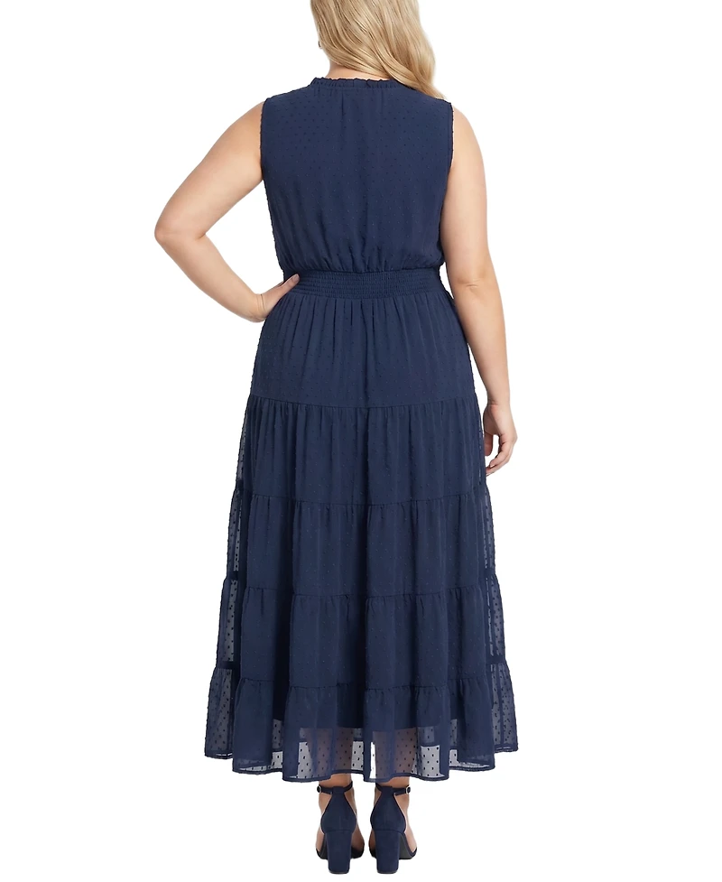Ny Collection Plus Sleeveless Tiered Swiss Dot Maxi Dress