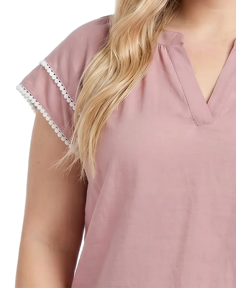 Ny Collection Plus Double-layer V-Neck Top