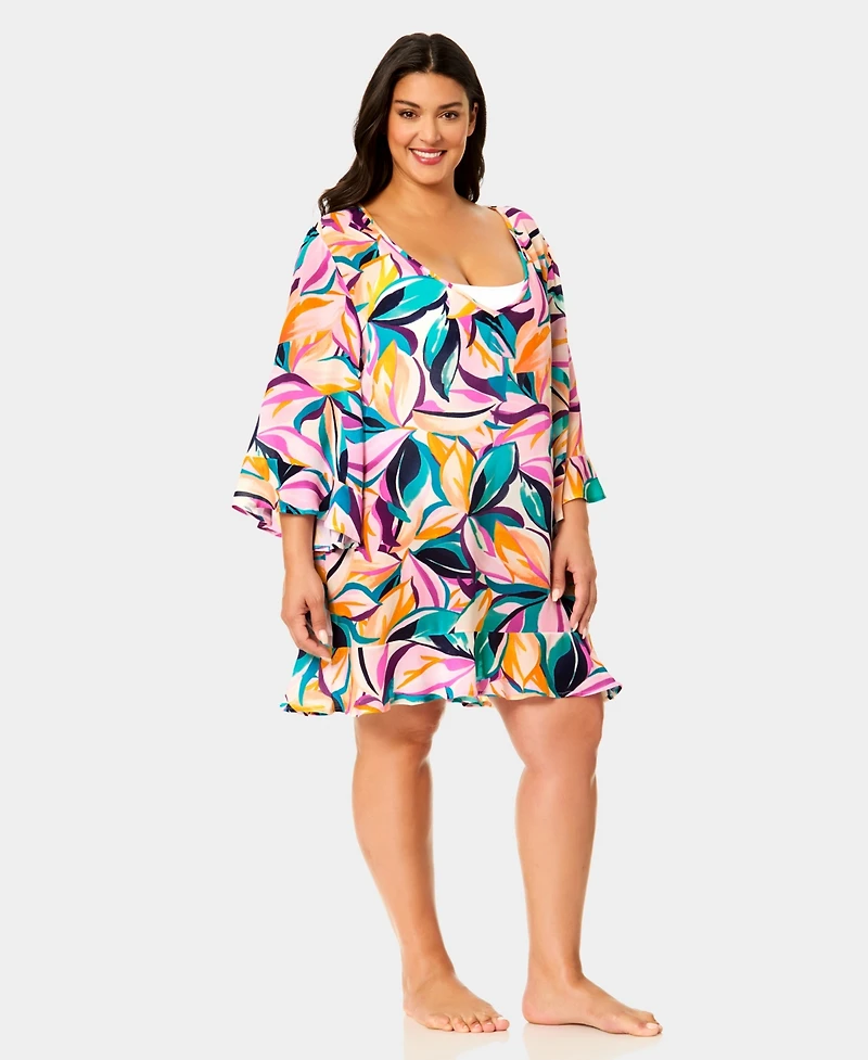Anne Cole Plus V-Neck Flounce Swim Cover Up Tunic