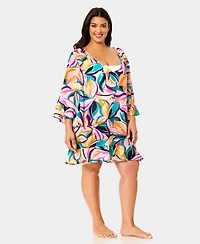 Anne Cole Plus V-Neck Flounce Swim Cover Up Tunic