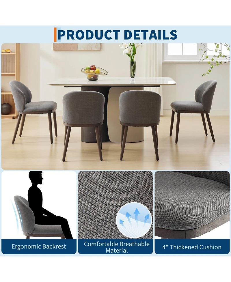 homfan Modern Dining Chairs Set of 6, Upholstered Seats with Ergonomic Back Support, Wood Legs, 265lbs Weight Capacity, for Dining Room, Kitchen