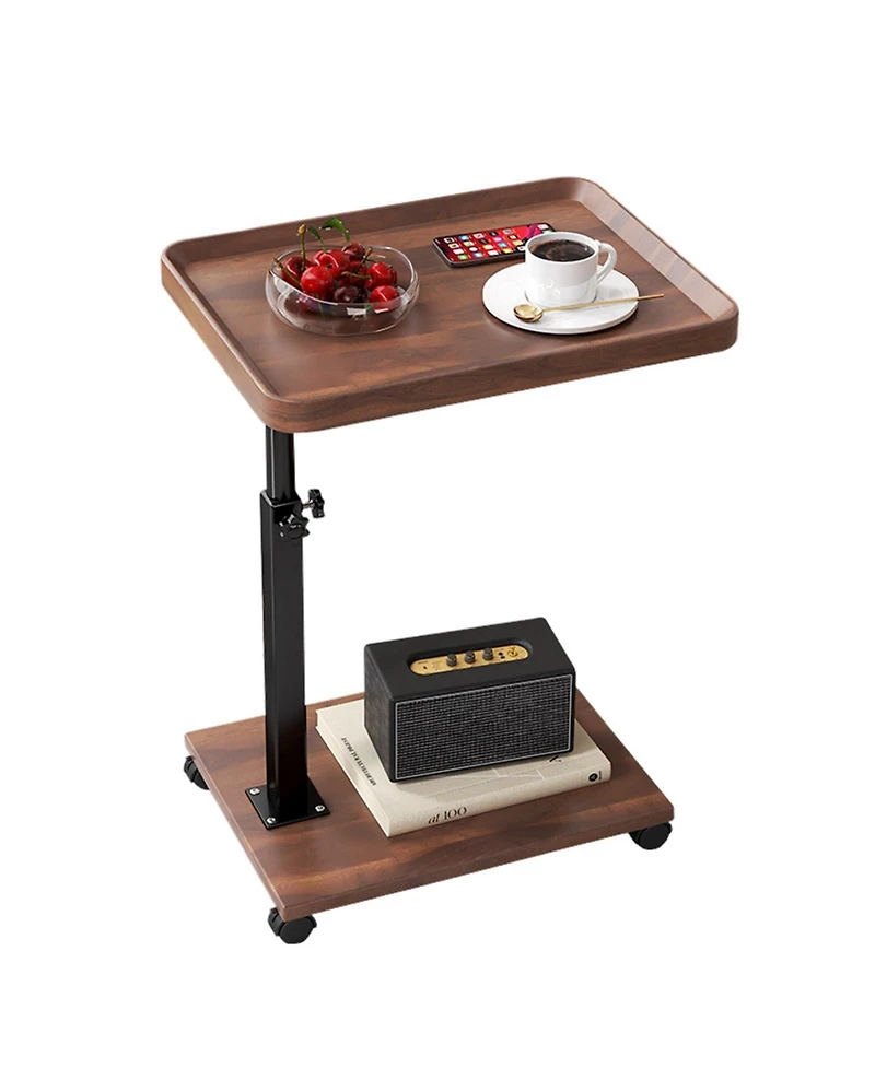 homfan C-Shaped End Table – Adjustable Height 360degree(s) Swivel Tv Tray, Couch Table with Wheels Slides Under Sofa for Eating or Work