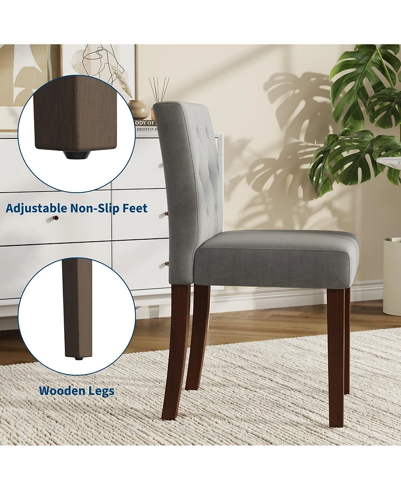 homfan Set of 6 Dining Chairs, Linen Upholstered Farmhouse Chairs with High Back and Wood Legs for Room or Kitchen
