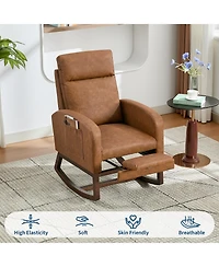 homfan Set of 2 Glider Rocker Chairs, Fabric Upholstered Swivel Chairs with Adjustable Footrest for Dining Room or Lounge