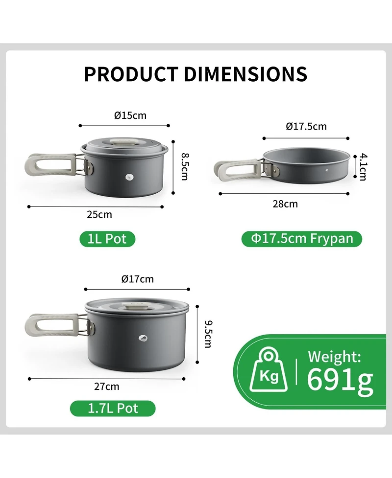 Piscifun Durable Camping Cookware Set Lightweight Portable Efficient Heating For Outdoor Hiking Picnic