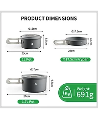Piscifun Durable Camping Cookware Set Lightweight Portable Efficient Heating For Outdoor Hiking Picnic
