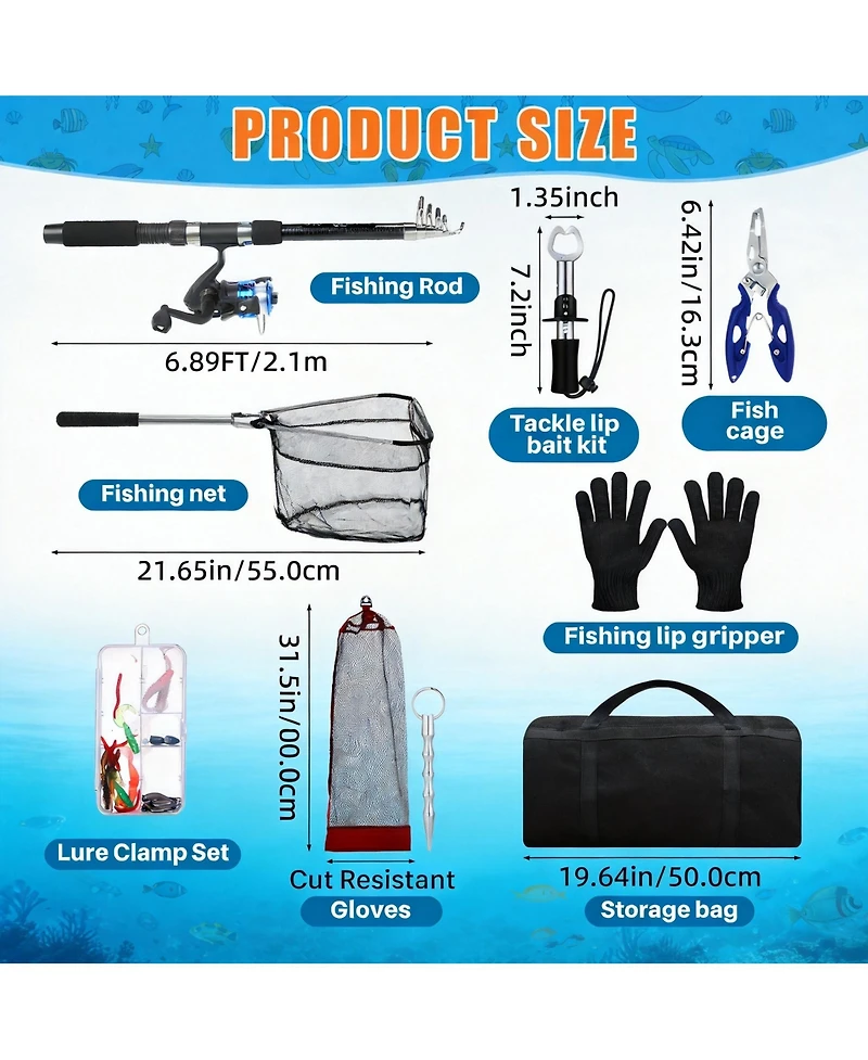 Aofar 6.89ft Telescopic Fishing Rod Reel Combo Collapsible Kit
