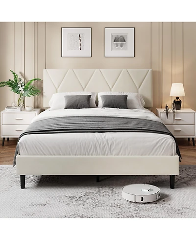 homfanFull Size Upholstered Bed - Soft Headboard, Modern Platform with Wooden Slats, No Box Spring, Easy Assembly