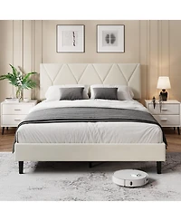 homfanFull Size Upholstered Bed - Soft Headboard, Modern Platform with Wooden Slats, No Box Spring, Easy Assembly