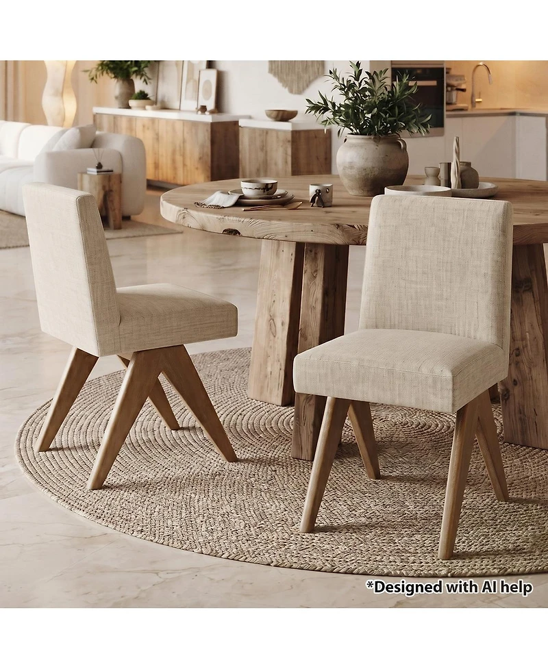Maison Boucle Modern Upholstered Dining Chair Set of 2, Linen-Blend Fabric, Solid Wood Legs, Full Back Side Chair, Armless Accent
