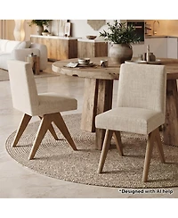 Maison Boucle Modern Upholstered Dining Chair Set of 2, Linen-Blend Fabric, Solid Wood Legs, Full Back Side Chair, Armless Accent