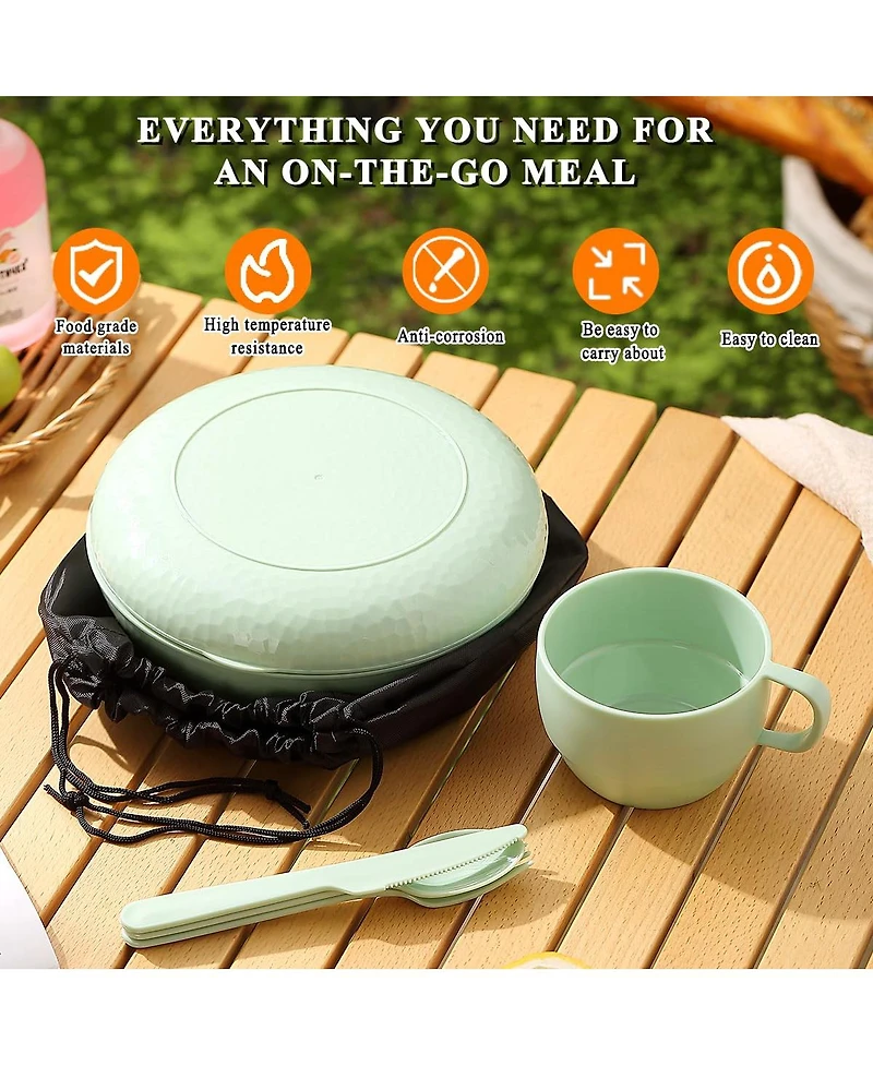 Piscifun 6 Piece Camping Mess Kit With Bowl Plate Cup Utensils Carry Bag For Travel Picnic Outdoor