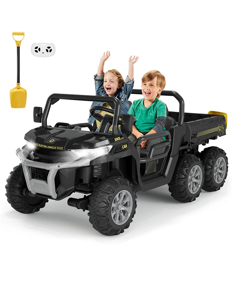 homfan 24V 2 Seater 4WD 6 Wheel Electric Ride On Dump Truck – Utv Car with Remote Control, Bed, Led Lights, MP3, Safety Belt