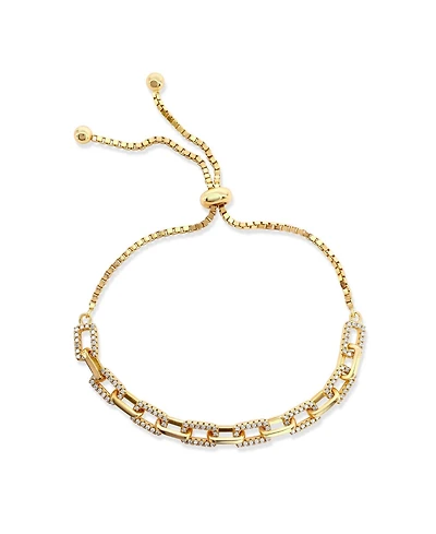 Suzy Levian New York Sterling Silver Pave Cubic Zirconia Adjustable Bolo Paperclip Bracelet