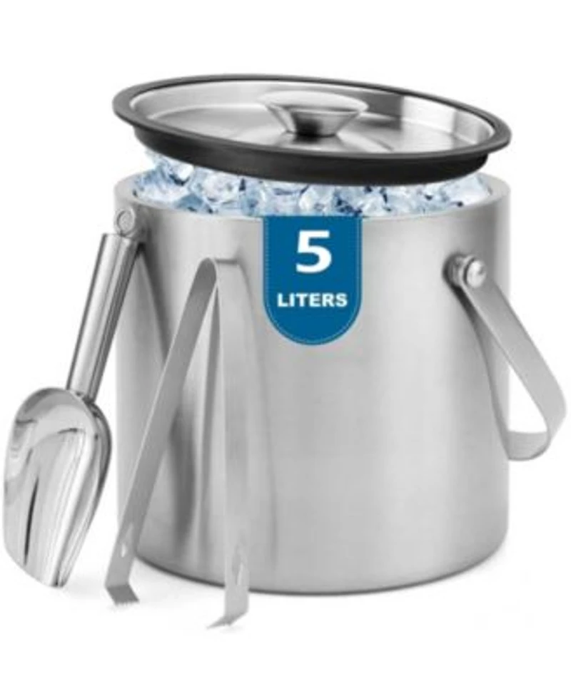 Piscifun Portable Double Wall Stainless Steel Insulated Ice Bucket with Lid Scoop Tong for Party
