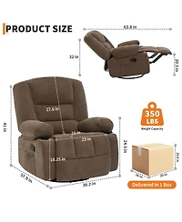 homfan Oversized Recliner, Wide Rocker with Massage Heat, 360degree(s) Swivel Seat for Adults, Glider with Storage, Pockets, 2 Cup Holders