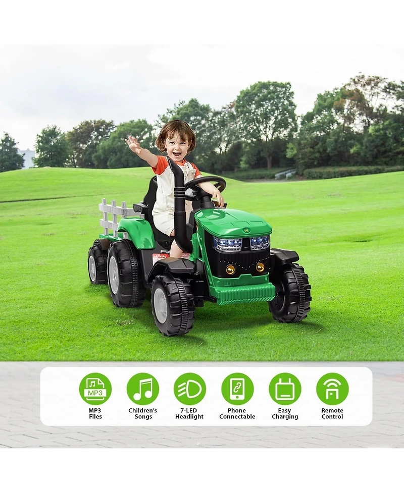homfan Kids Ride on Tractor with Remote Control,12v Battery Powered Electric Tractor with Detachable Trailer and Bluetooth Music