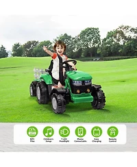 homfan Kids Ride on Tractor with Remote Control,12v Battery Powered Electric Tractor with Detachable Trailer and Bluetooth Music