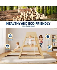 homfan 6 in 1 Wooden Indoor Jungle Gym, Wood Climbing Playset with Slide and Monkey Bars for Kids Ages 1 to 8