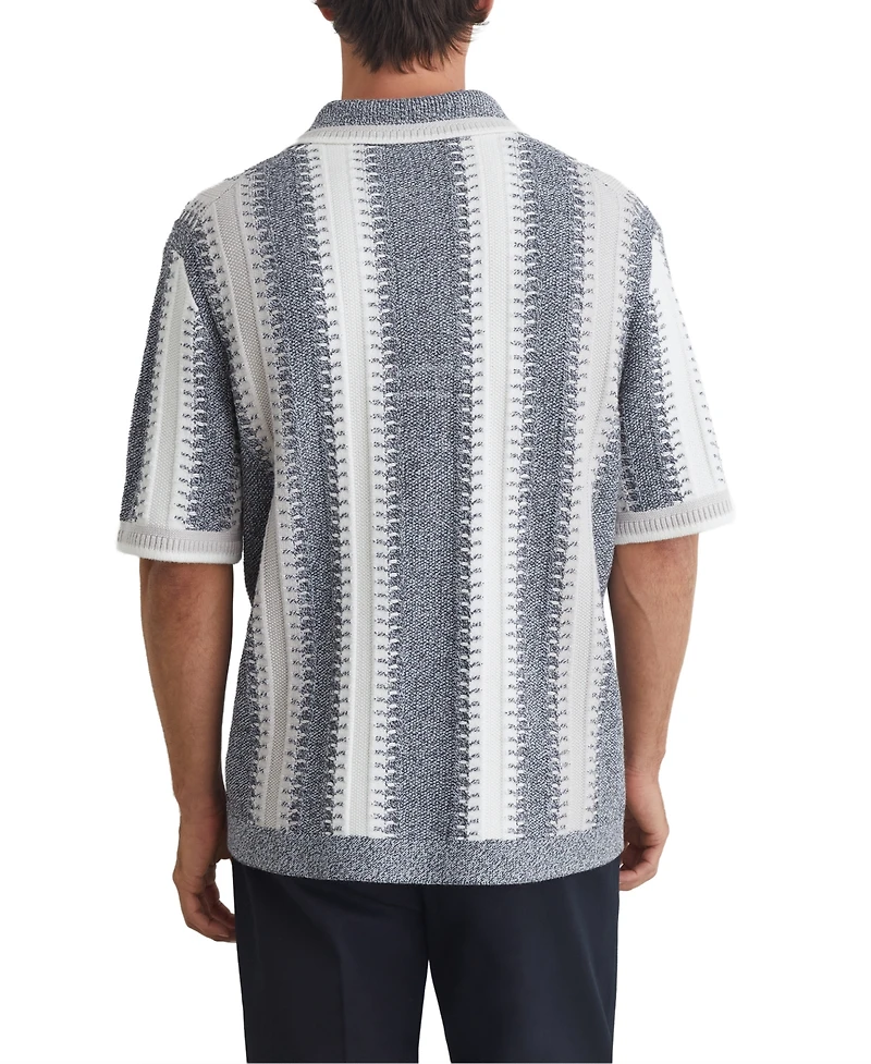 Reiss Men's Dale Stitch-Detail Stripe Knitted Shirt with Cotton