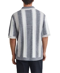 Reiss Men's Dale Stitch-Detail Stripe Knitted Shirt with Cotton