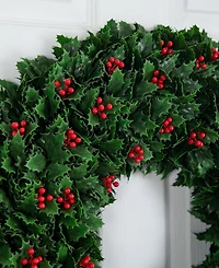 Nearly Natural 24" Ultraviolet Resistant Artificial Holly Berry Christmas Wreath Indoor And Outdoor