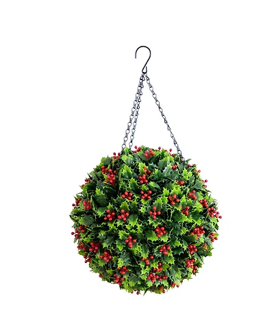 Nearly Natural 22" Ultraviolet Resistant Artificial Holly Berry Christmas Hanging Ball Indoor And Outdoor