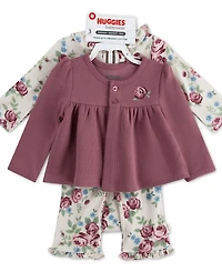 Huggies Baby Girls' Babywear Long-Sleeve Cardigan, Bodysuit and Pants, 3-Piece Set