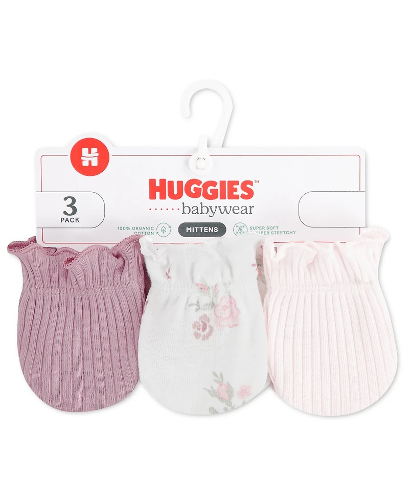 Huggies Baby Girls' Babywear Mittens, 3-Pack